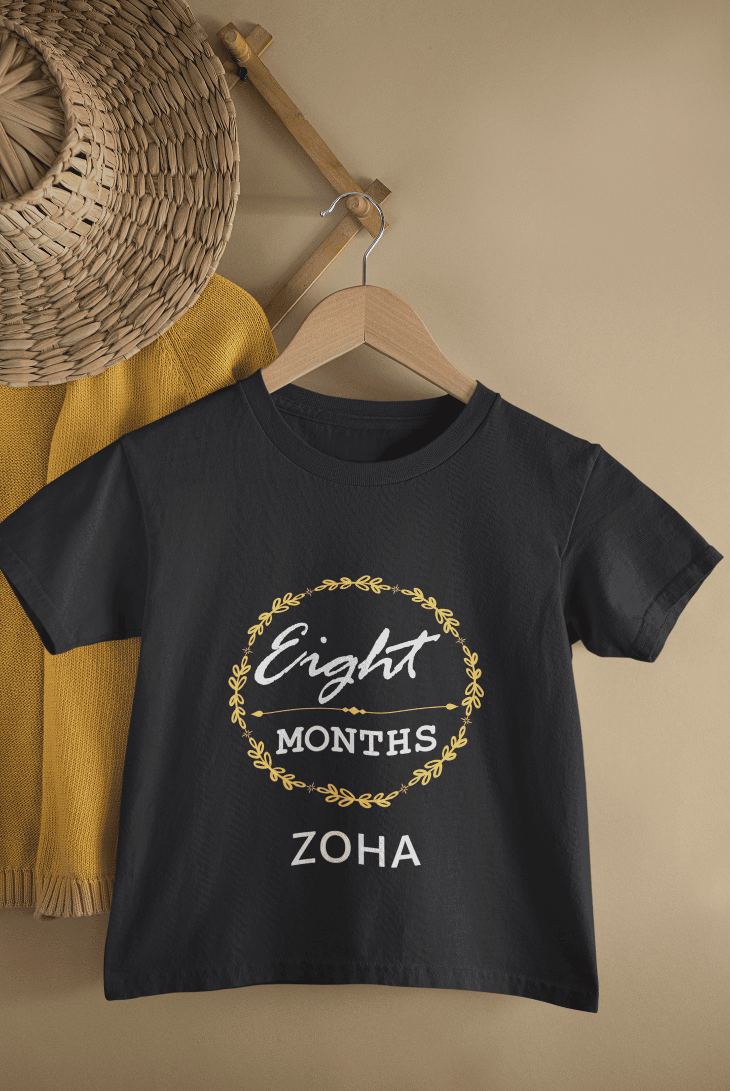 Custom Name Eight Month Birthday Half Sleeves T-Shirt For Girls -FunkyTeesClub