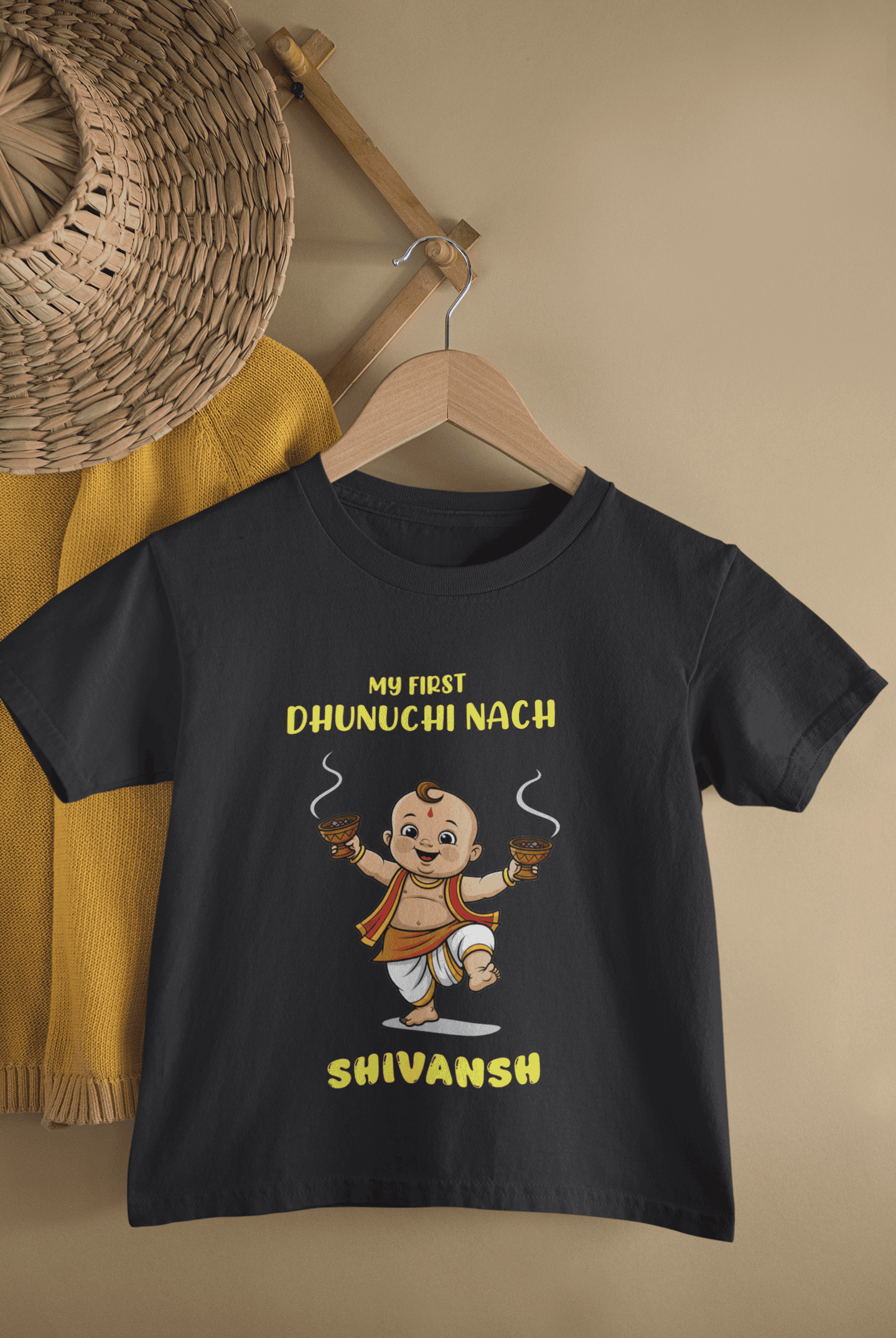 Custom Name My First Dhunuchi Nach Durga Pooja Half Sleeves T-Shirt for Boys -FunkyTeesClub