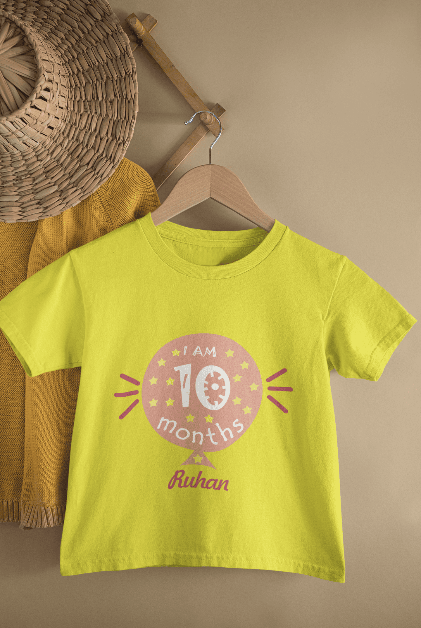 Custom Name Ten Month Baloon Half Sleeves T-Shirt for Boys -FunkyTeesClub