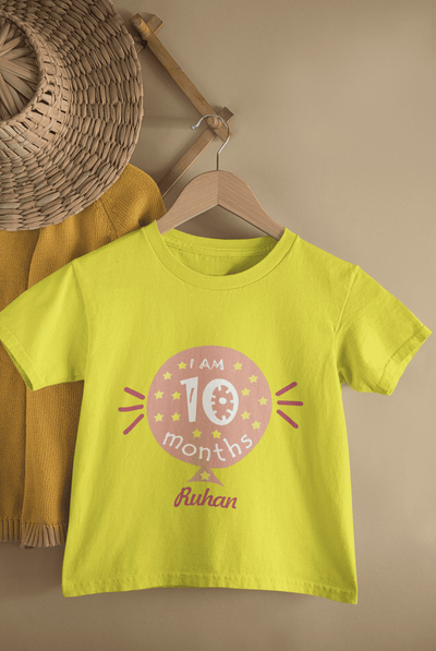 Custom Name Ten Month Baloon Half Sleeves T-Shirt for Boys -FunkyTeesClub