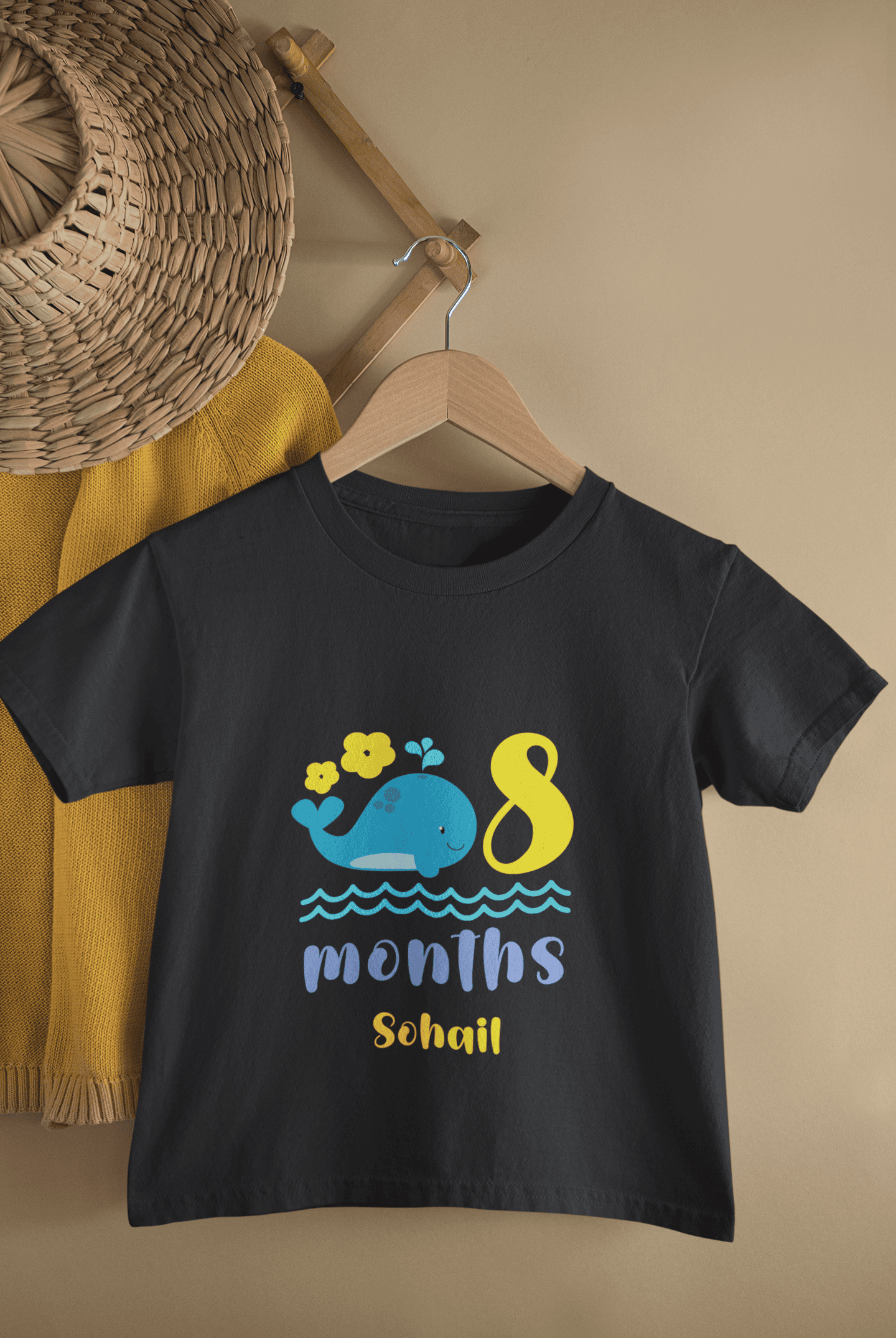 Custom Name Eighth Month Birthday Cute Half Sleeves T-Shirt for Boys -FunkyTeesClub