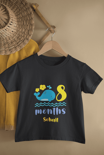 Custom Name Eight Month Birthday Cute Half Sleeves T-Shirt for Boys -FunkyTeesClub
