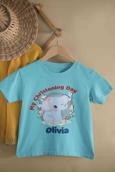 Custom Name Christening Day Baptism Half Sleeves T-Shirt For Girls -FunkyTeesClub
