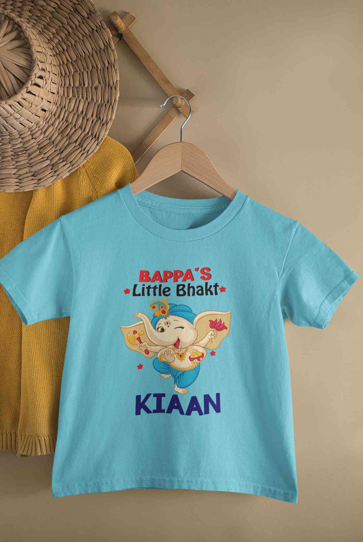 Custom Name Little Bappa Bhakt Ganesh Chaturthi Half Sleeves T-Shirt for Boy-FunkyTeesClub