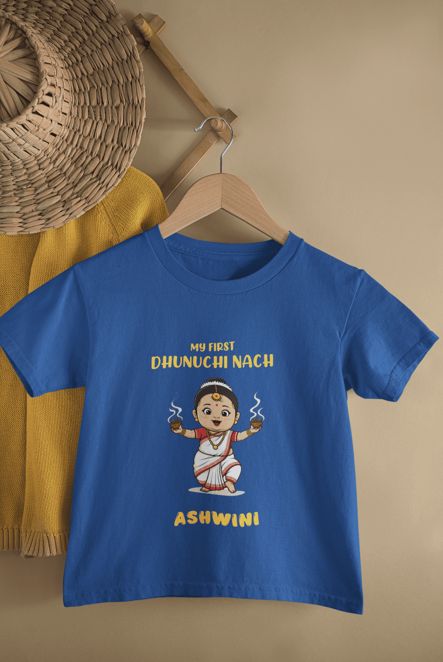 Custom Name My First Dhunuchi Nach Durga Pooja Half Sleeves T-Shirt For Girls -FunkyTeesClub