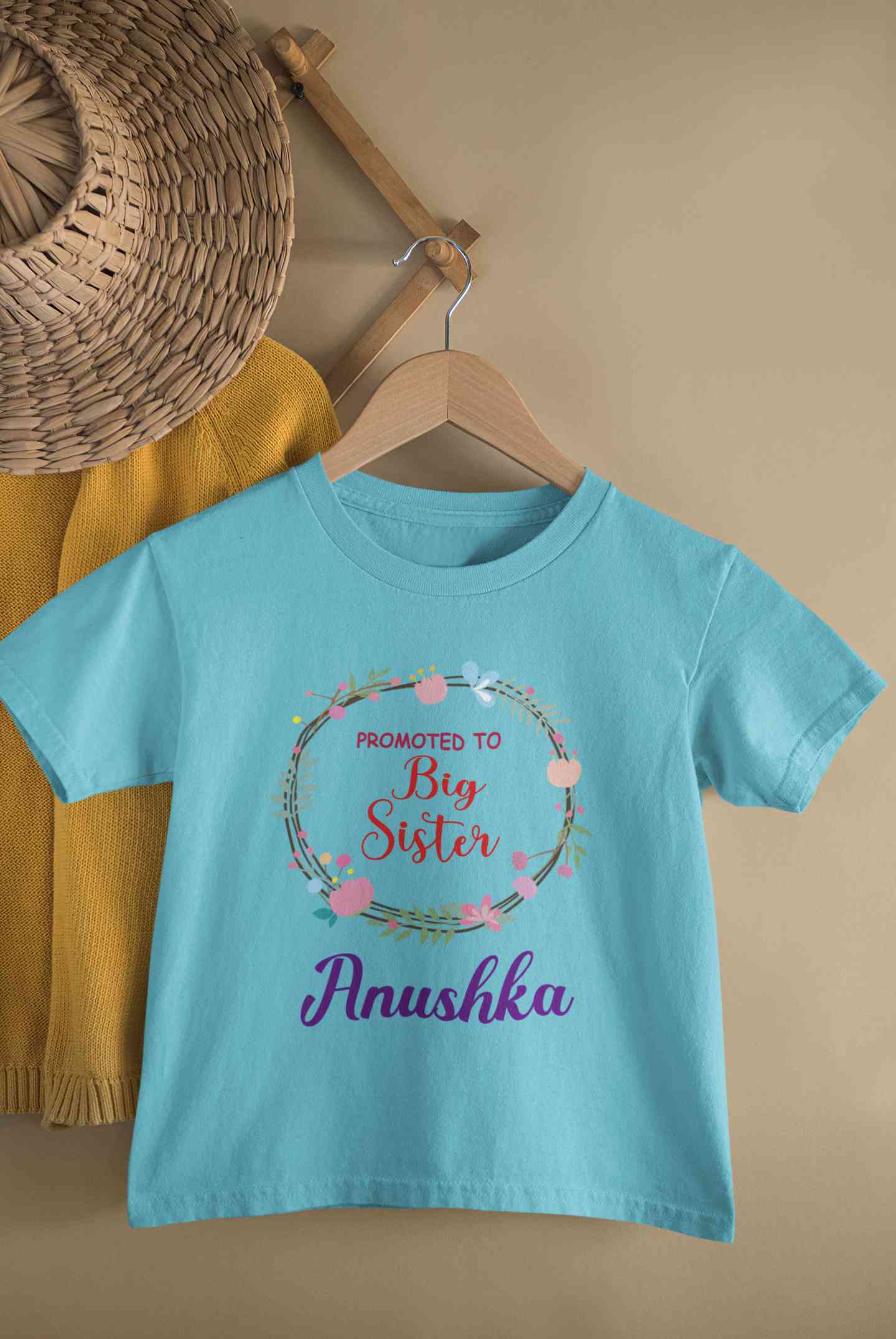 Custom Name Promoted To Big Sister Rakhi Half Sleeves T-Shirt For Girls -FunkyTeesClub