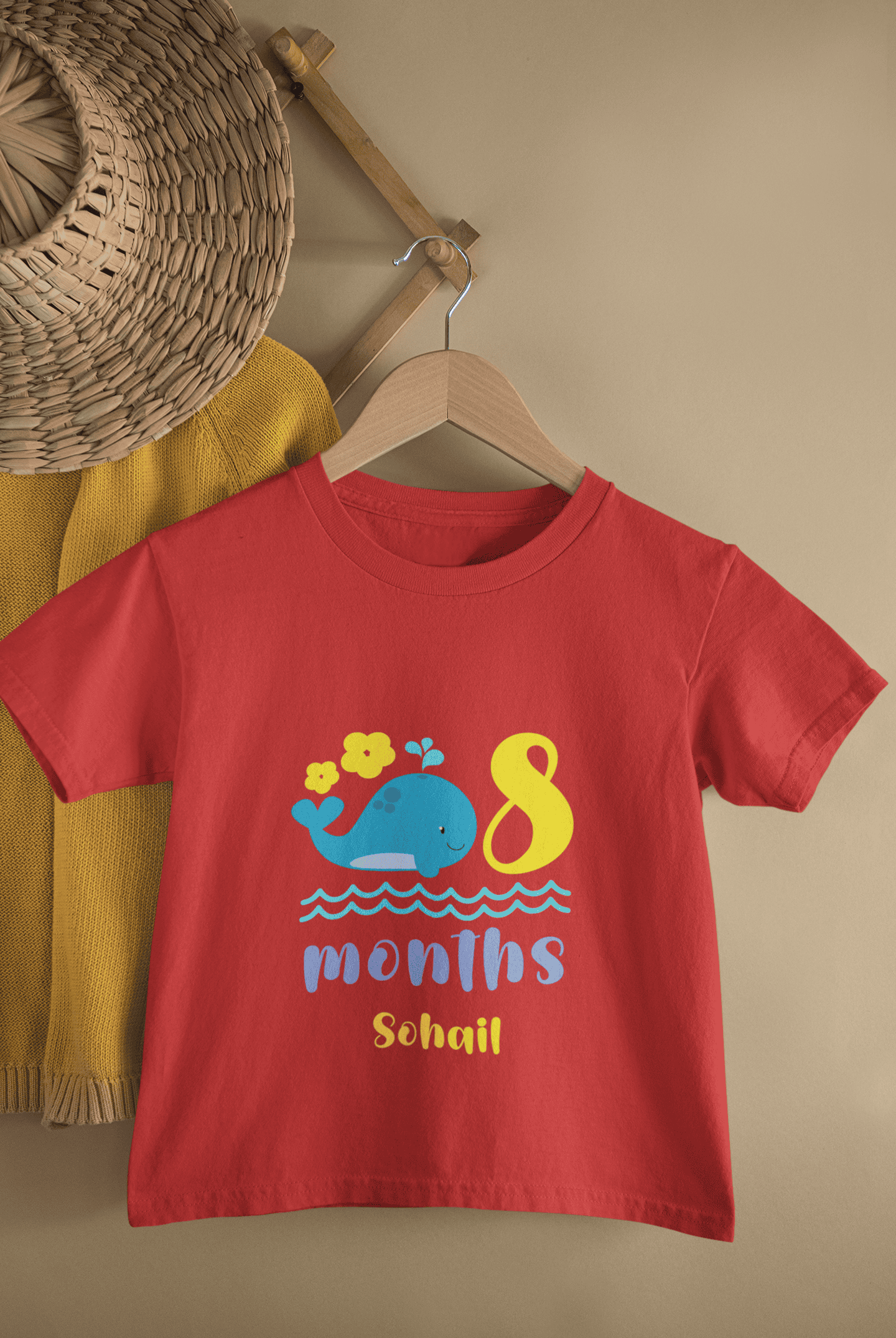 Custom Name Eighth Month Birthday Cute Half Sleeves T-Shirt for Boys -FunkyTeesClub