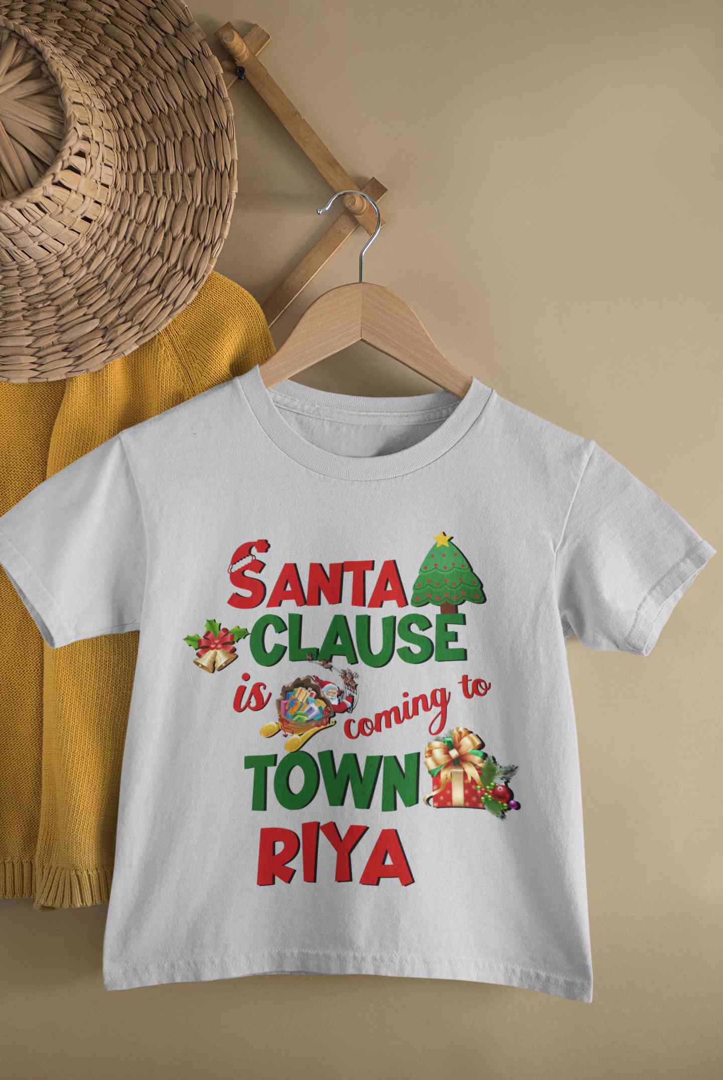 Custom Name Santa Clause Is Coming To Town Christmas Half Sleeves T-Shirt For Girls -FunkyTeesClub