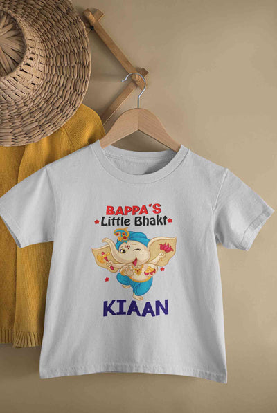 Custom Name Little Bappa Bhakt Ganesh Chaturthi Half Sleeves T-Shirt for Boy-FunkyTeesClub