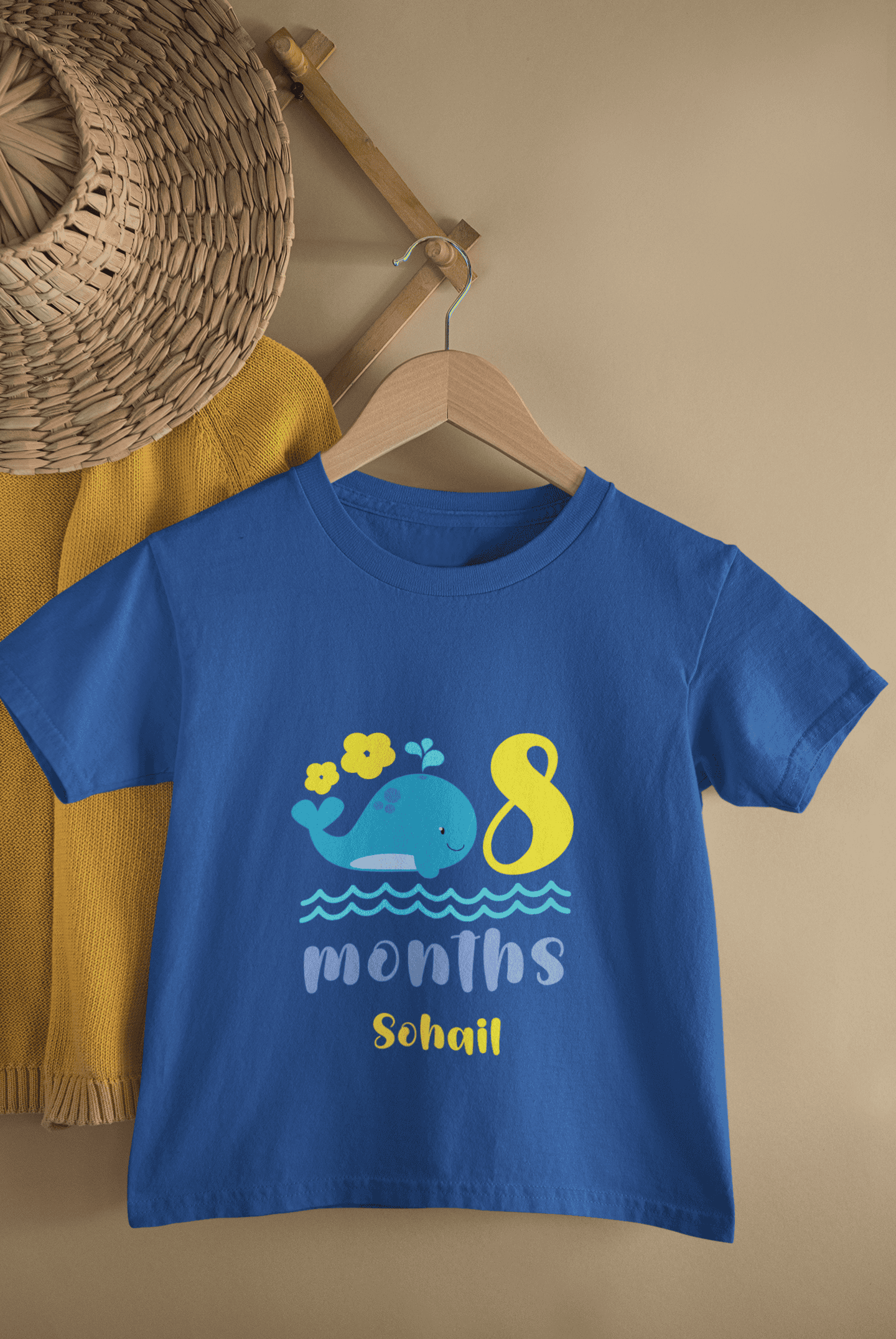 Custom Name Eight Month Birthday Cute Half Sleeves T-Shirt for Boys -FunkyTeesClub