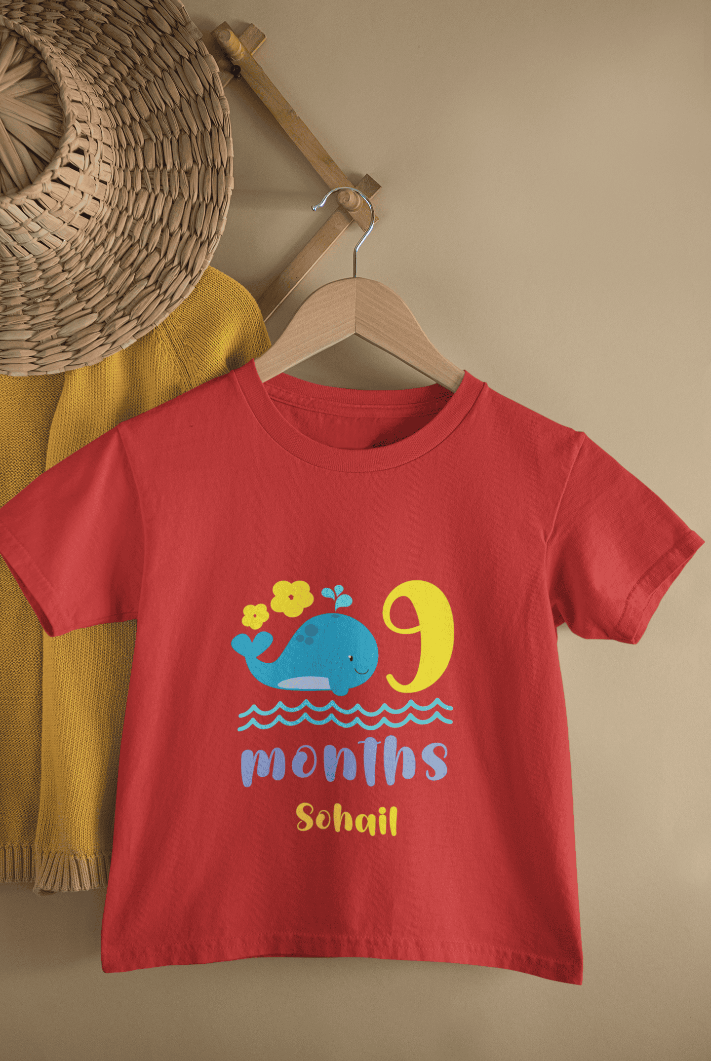 Custom Name Ninth Month Birthday Cute Half Sleeves T-Shirt for Boys -FunkyTeesClub