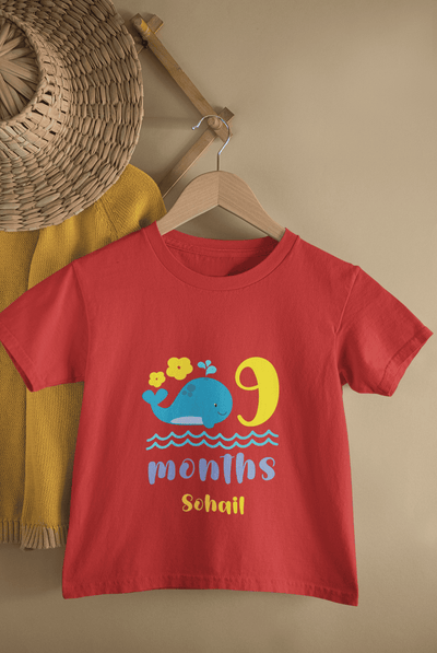 Custom Name Ninth Month Birthday Cute Half Sleeves T-Shirt for Boys -FunkyTeesClub