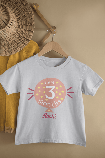 Custom Name I Am Three Month Half Sleeves T-Shirt For Girls -FunkyTeesClub