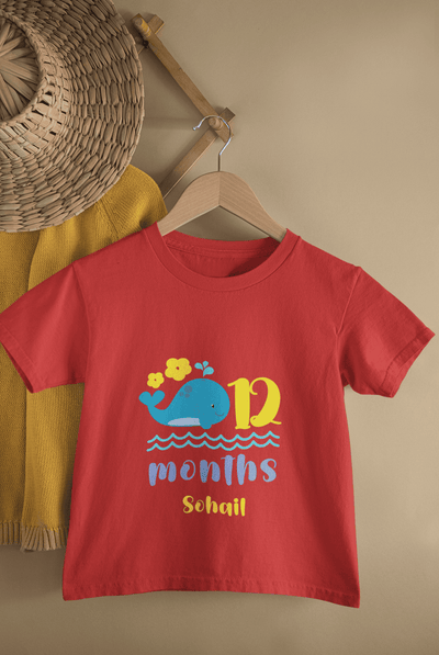 Custom Name Twelve Month Birthday Half Sleeves T-Shirt for Boys -FunkyTeesClub