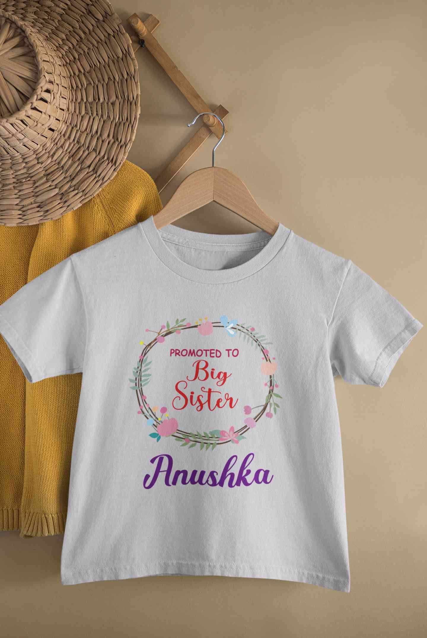 Custom Name Promoted To Big Sister Rakhi Half Sleeves T-Shirt For Girls -FunkyTeesClub