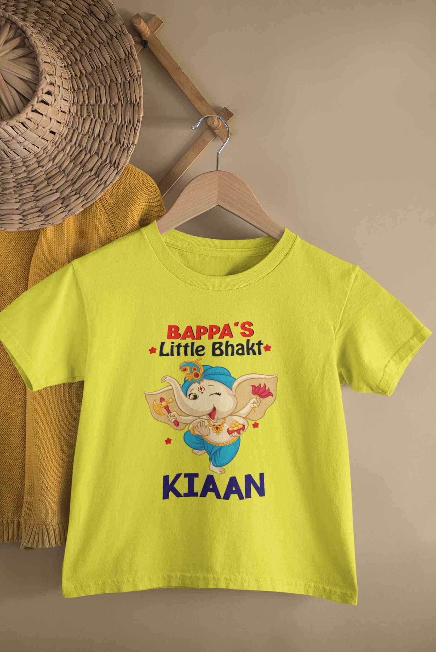 Custom Name Little Bappa Bhakt Ganesh Chaturthi Half Sleeves T-Shirt for Boy-FunkyTeesClub