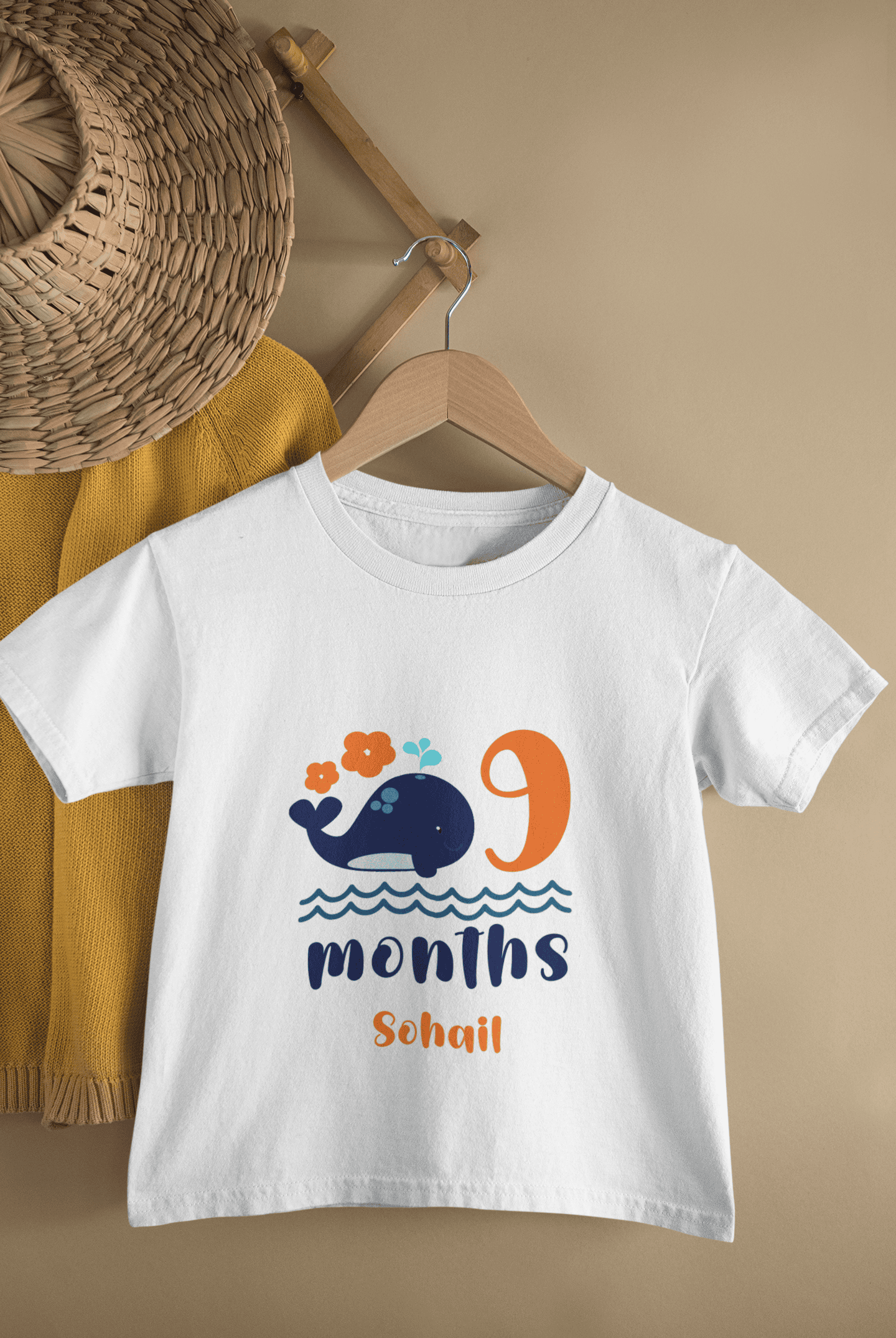 Custom Name Ninth Month Birthday Cute Half Sleeves T-Shirt for Boys -FunkyTeesClub