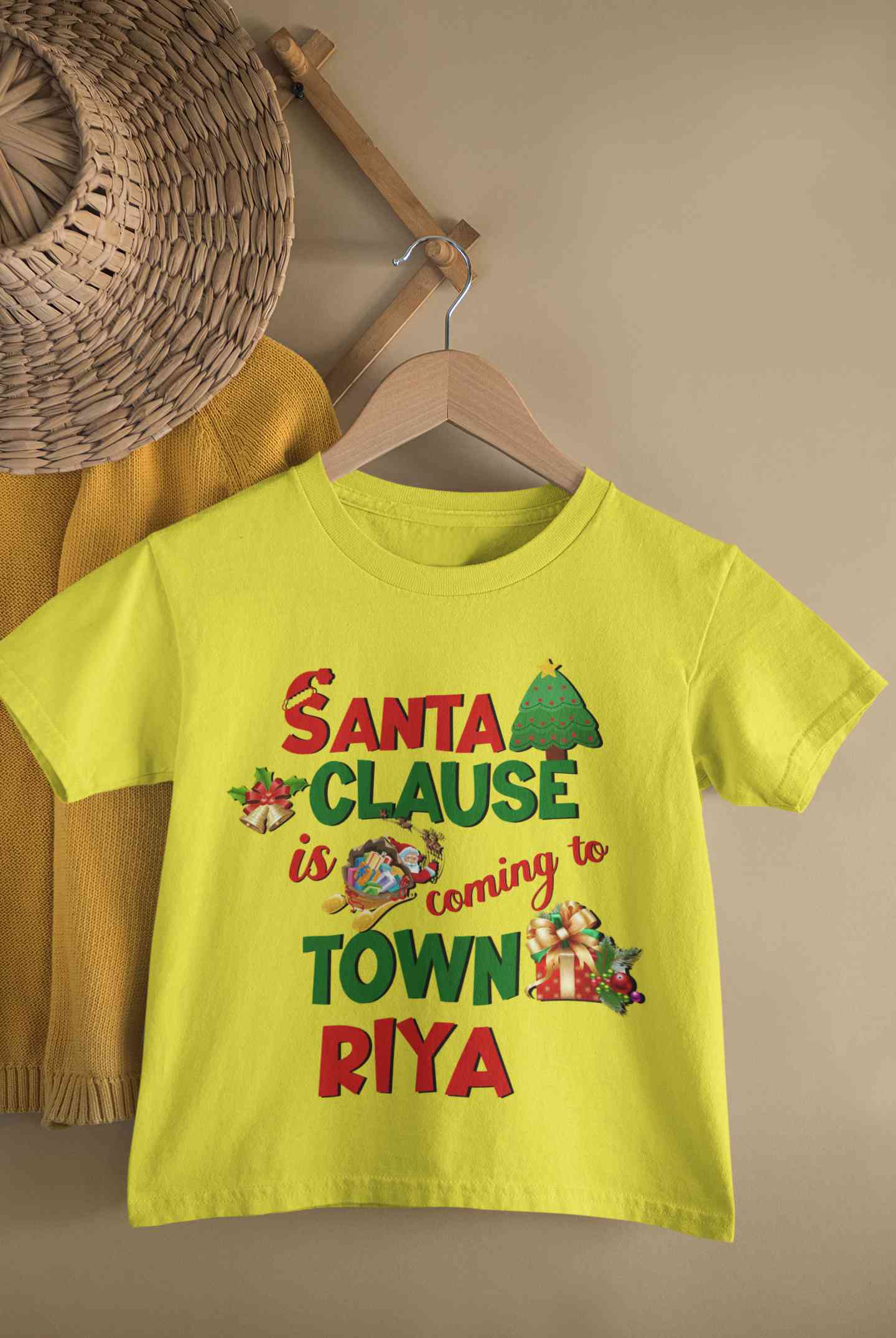 Custom Name Santa Clause Is Coming To Town Christmas Half Sleeves T-Shirt For Girls -FunkyTeesClub