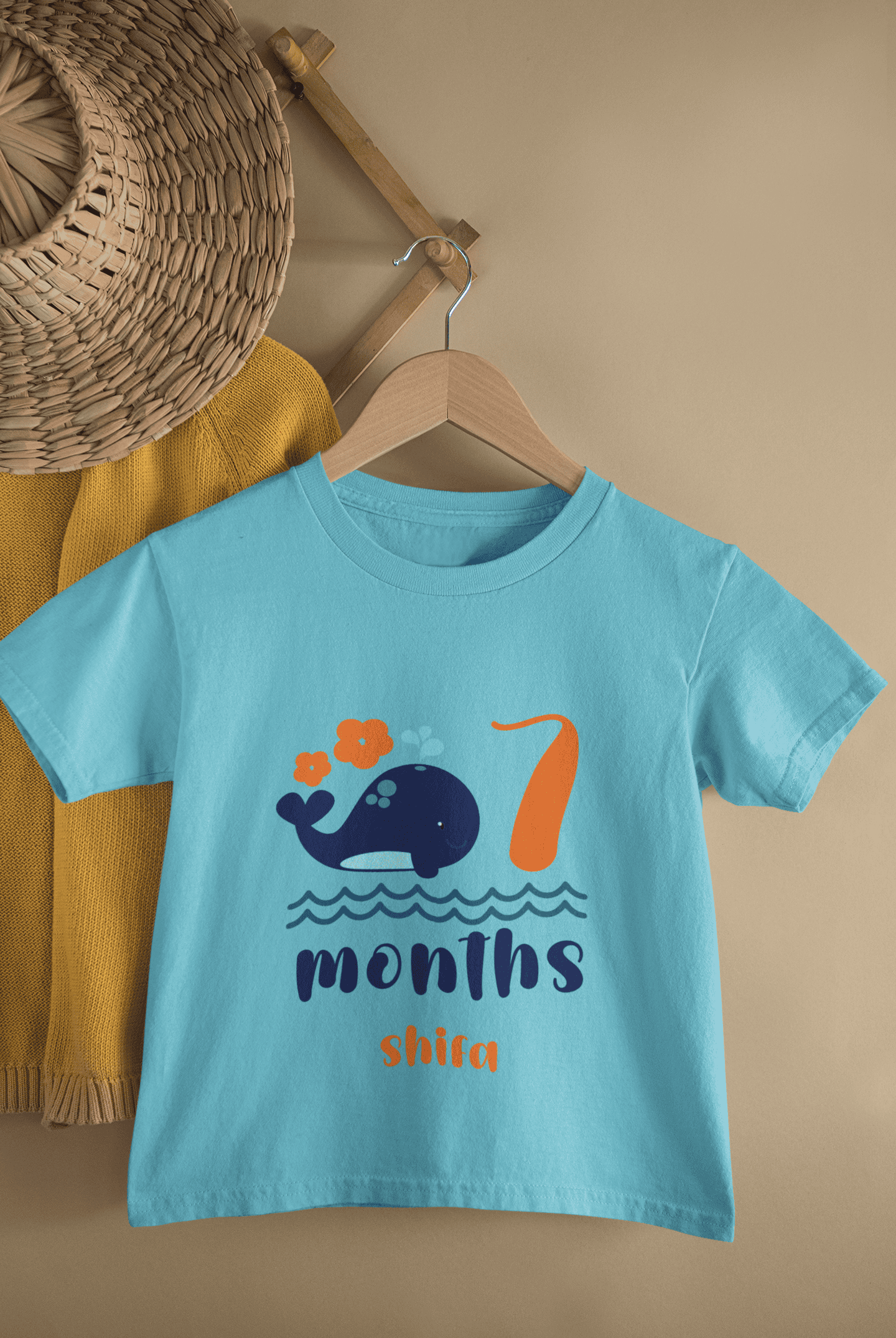Custom Name Seventh Month Birthday Cute Half Sleeves T-Shirt For Girls -FunkyTeesClub