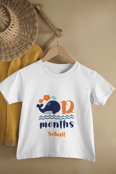 Custom Name Twelve Month Birthday Half Sleeves T-Shirt for Boys -FunkyTeesClub