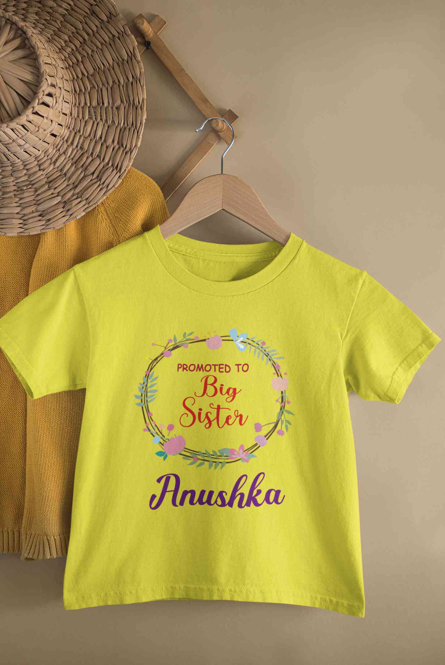 Custom Name Promoted To Big Sister Rakhi Half Sleeves T-Shirt For Girls -FunkyTeesClub