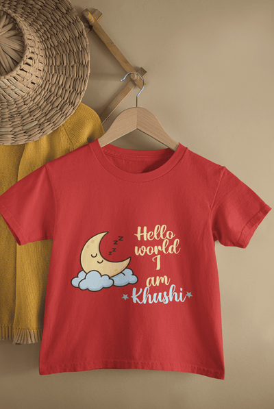 Custom Name Hello World New Born Half Sleeves T-Shirt For Girls -FunkyTeesClub