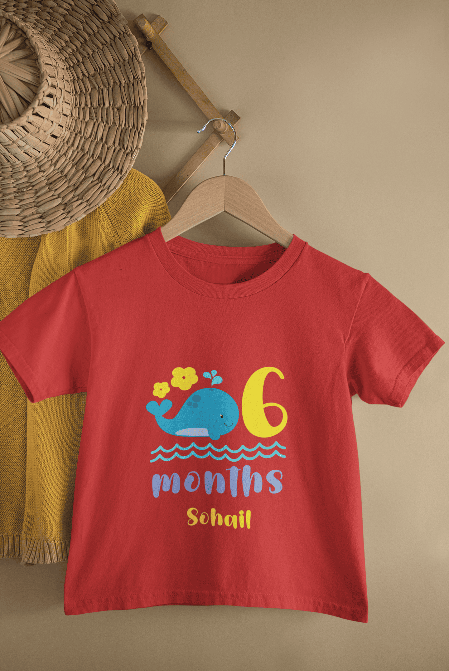 Custom Name Sixth Month Birthday Cute Half Sleeves T-Shirt for Boys -FunkyTeesClub