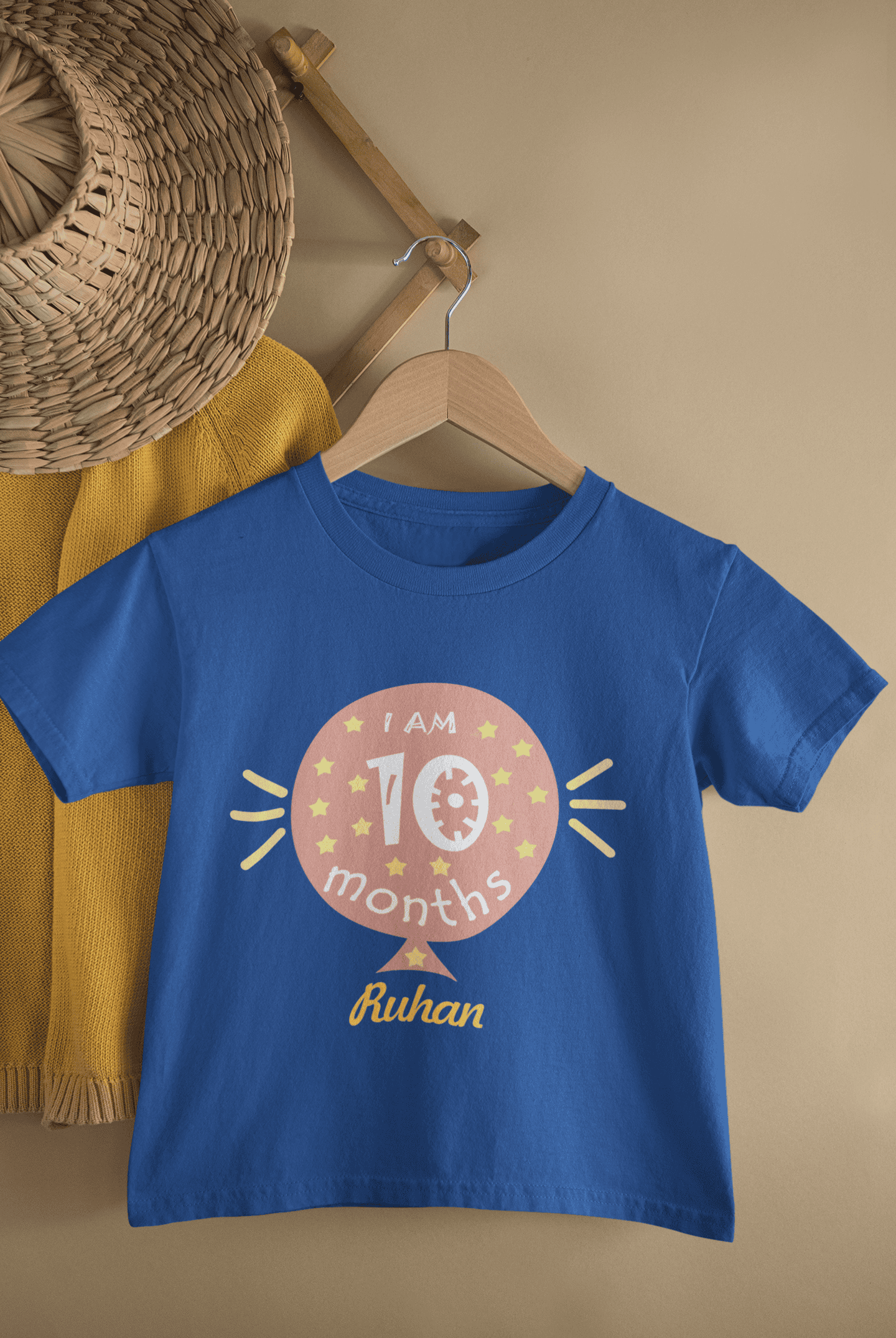 Custom Name Ten Month Baloon Half Sleeves T-Shirt for Boys -FunkyTeesClub