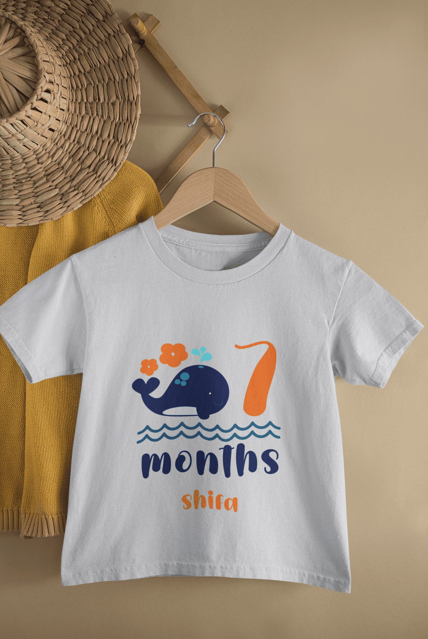 Custom Name Seventh Month Birthday Cute Half Sleeves T-Shirt For Girls -FunkyTeesClub