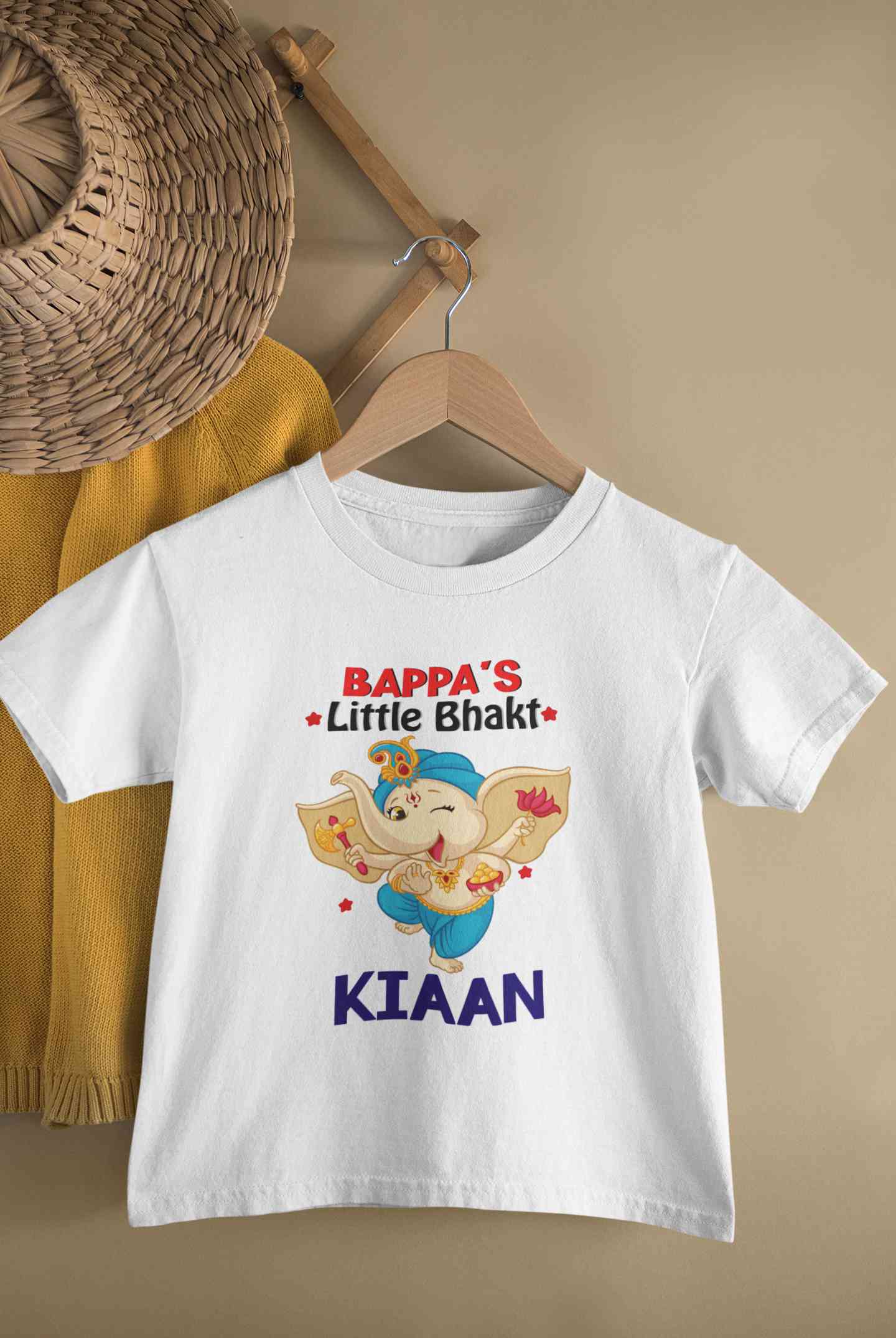 Custom Name Little Bappa Bhakt Ganesh Chaturthi Half Sleeves T-Shirt for Boy-FunkyTeesClub