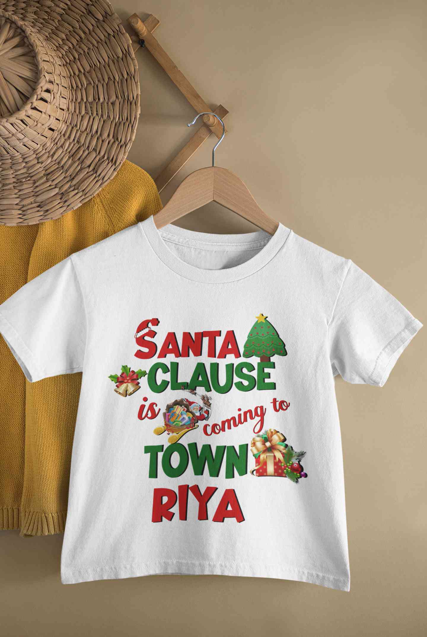Custom Name Santa Clause Is Coming To Town Christmas Half Sleeves T-Shirt For Girls -FunkyTeesClub