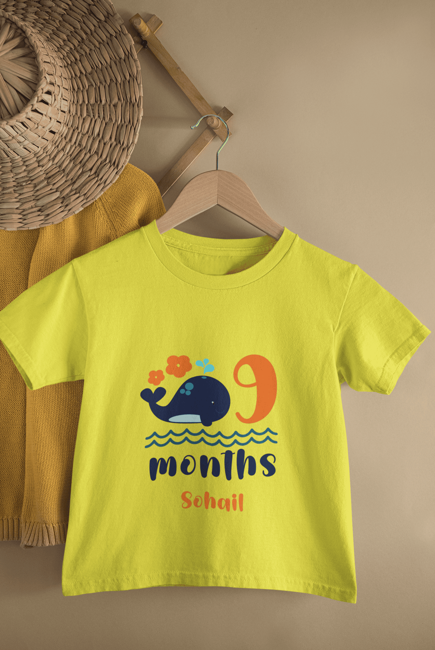Custom Name Ninth Month Birthday Cute Half Sleeves T-Shirt for Boys -FunkyTeesClub