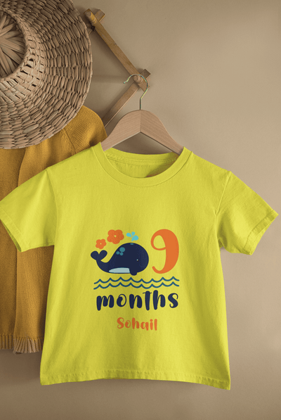 Custom Name Ninth Month Birthday Cute Half Sleeves T-Shirt for Boys -FunkyTeesClub
