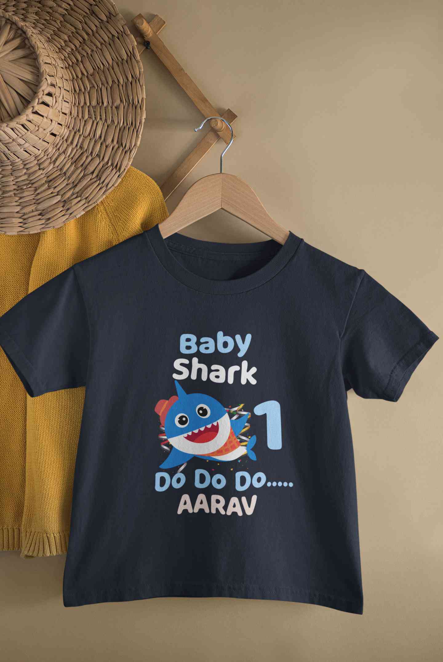 Custom Name Baby Shark Do Do Do First Birthday Half Sleeves T-Shirt for Boy-FunkyTeesClub
