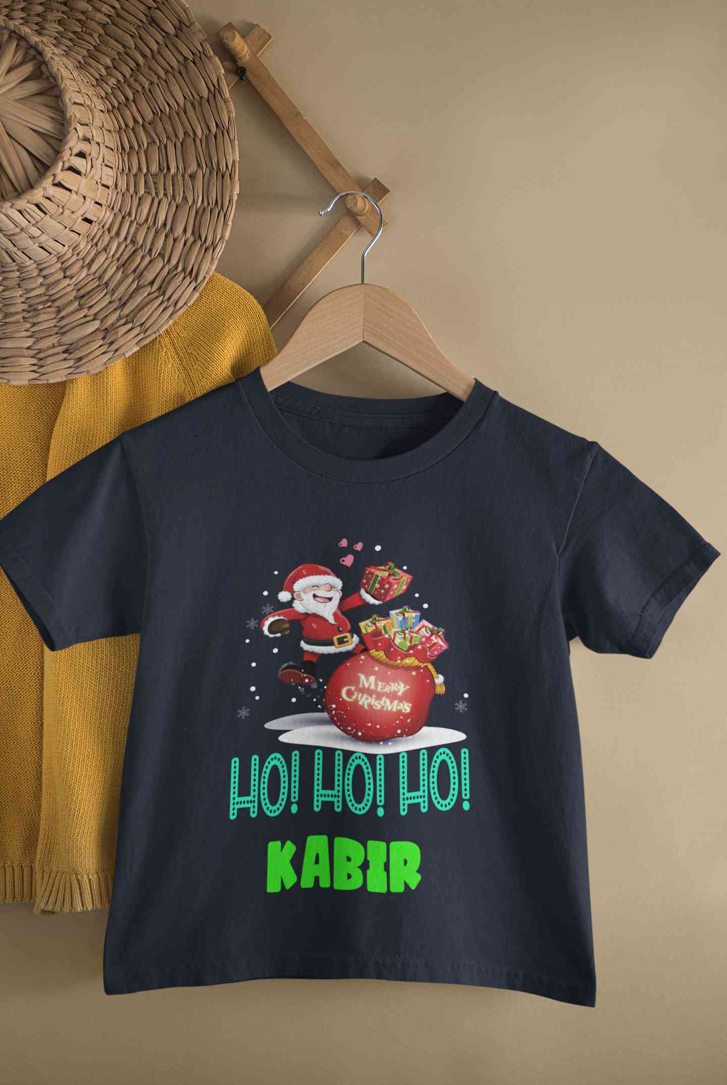 Customized Name Ho! Ho! Ho! Christmas Half Sleeves T-Shirt for Boy-FunkyTeesClub