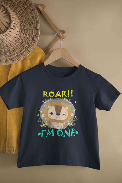Roar I Am One First Birthday Half Sleeves T-Shirt for Boy-FunkyTeesClub