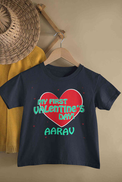 Custom Name 1st Valentine Half Sleeves T-Shirt for Boy-FunkyTeesClub