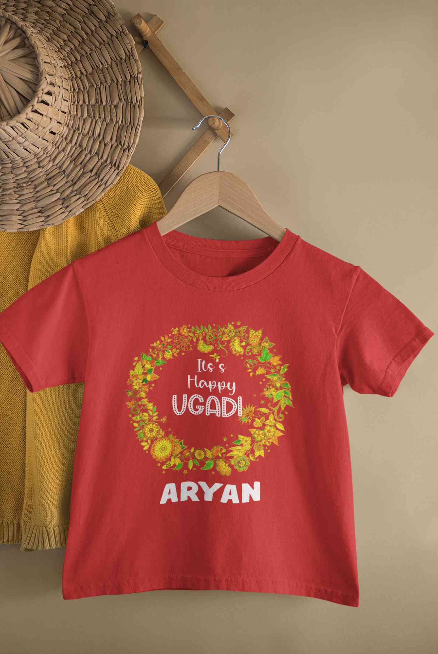 Custom Name Its Happy Ugadi Half Sleeves T-Shirt for Boy-FunkyTeesClub