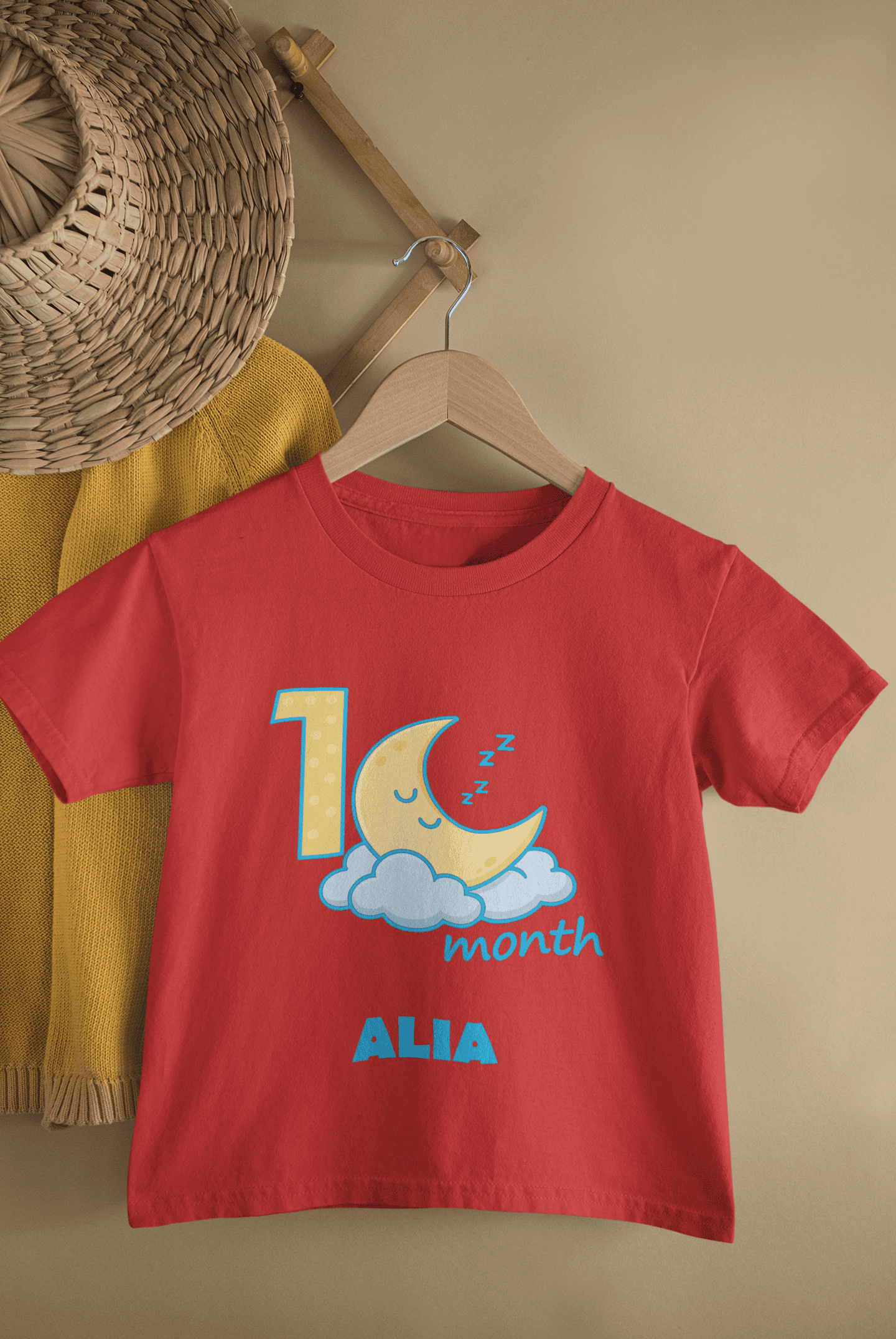 Custom Name One Month Moon Half Sleeves T-Shirt For Girls -FunkyTeesClub