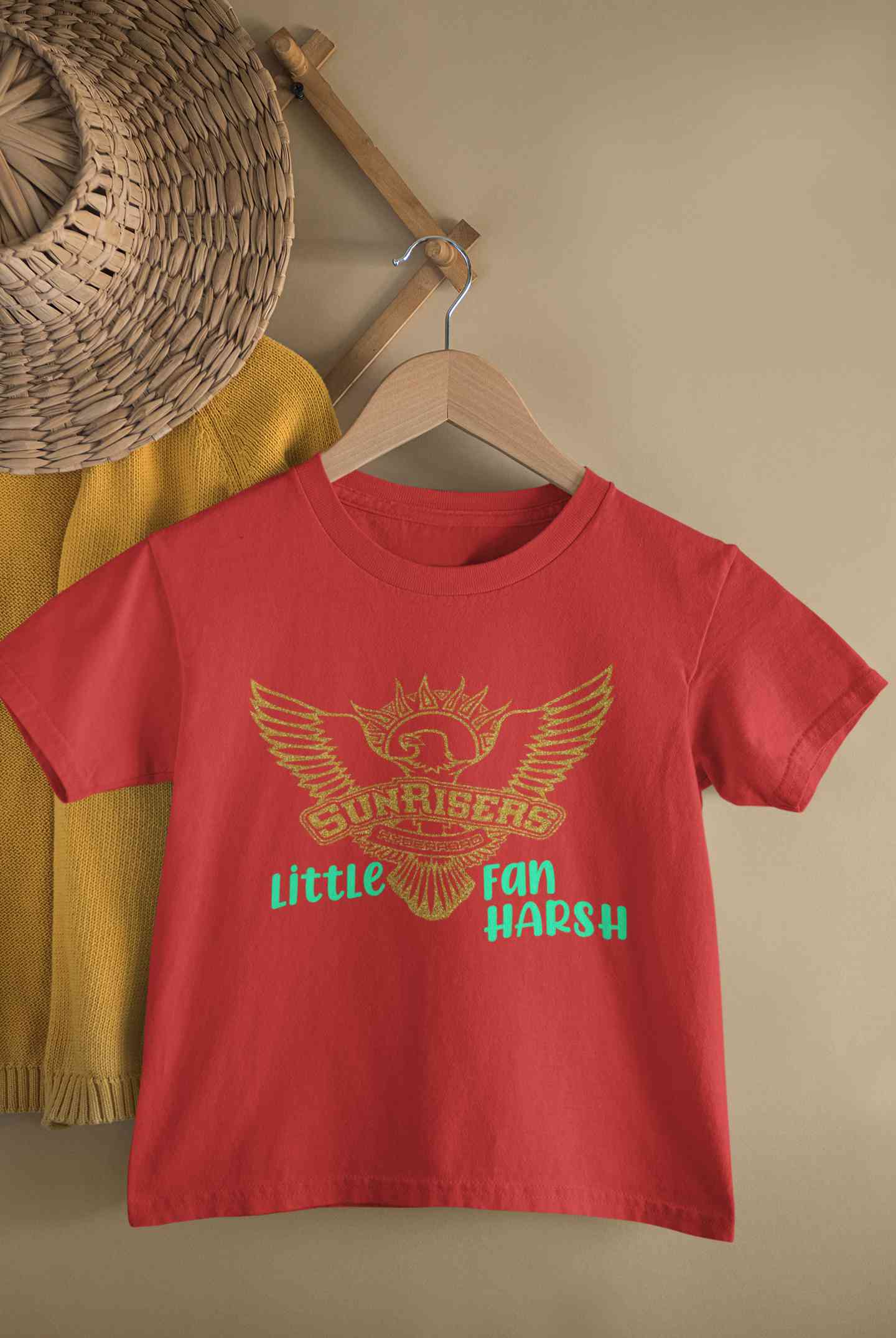 Custom Name IPL SRH Sunrisers Little Fan Half Sleeves T-Shirt for Boy-FunkyTeesClub