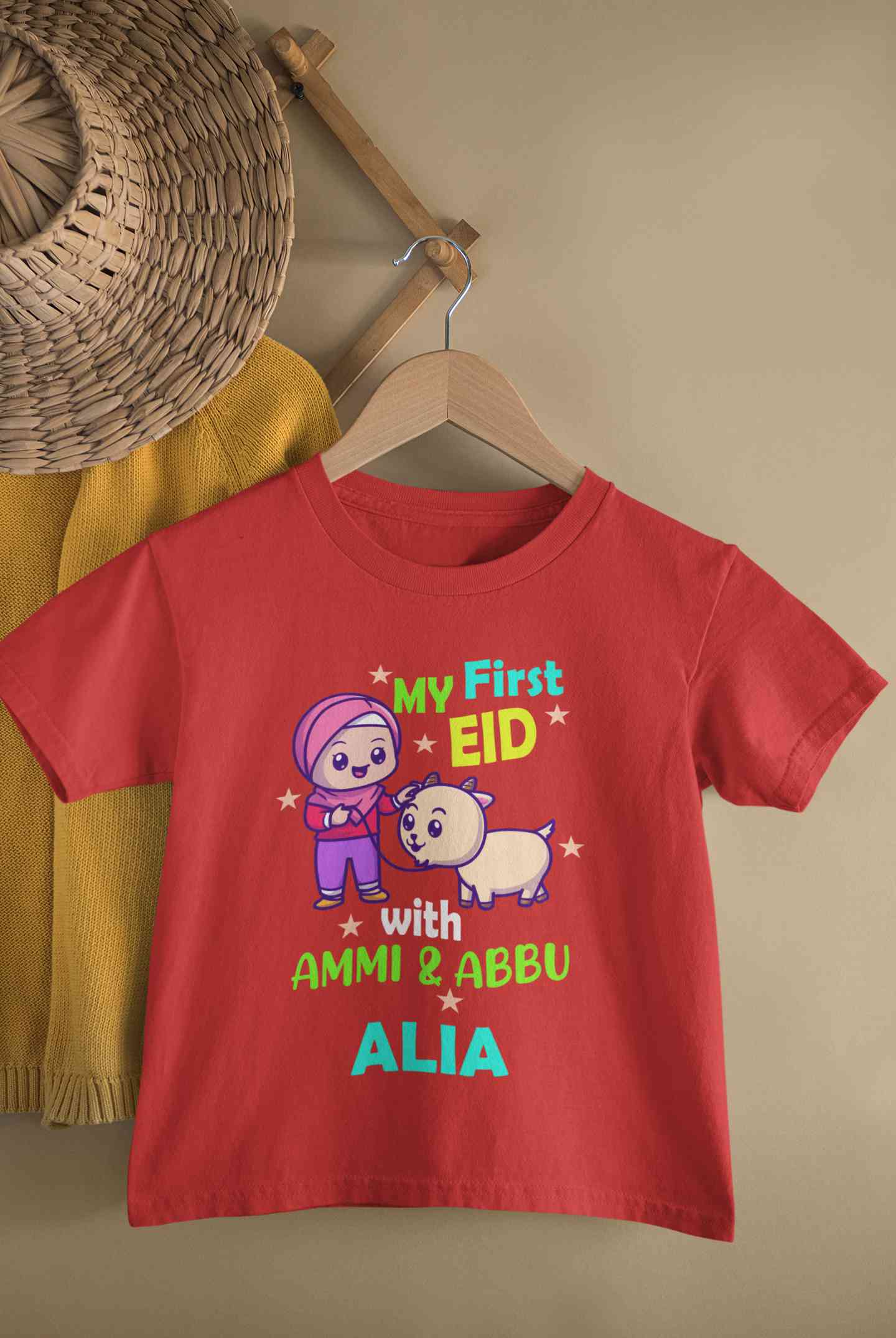 Custom Name My First Eid With Ammi And Abbu Half Sleeves T-Shirt For Girls -FunkyTeesClub