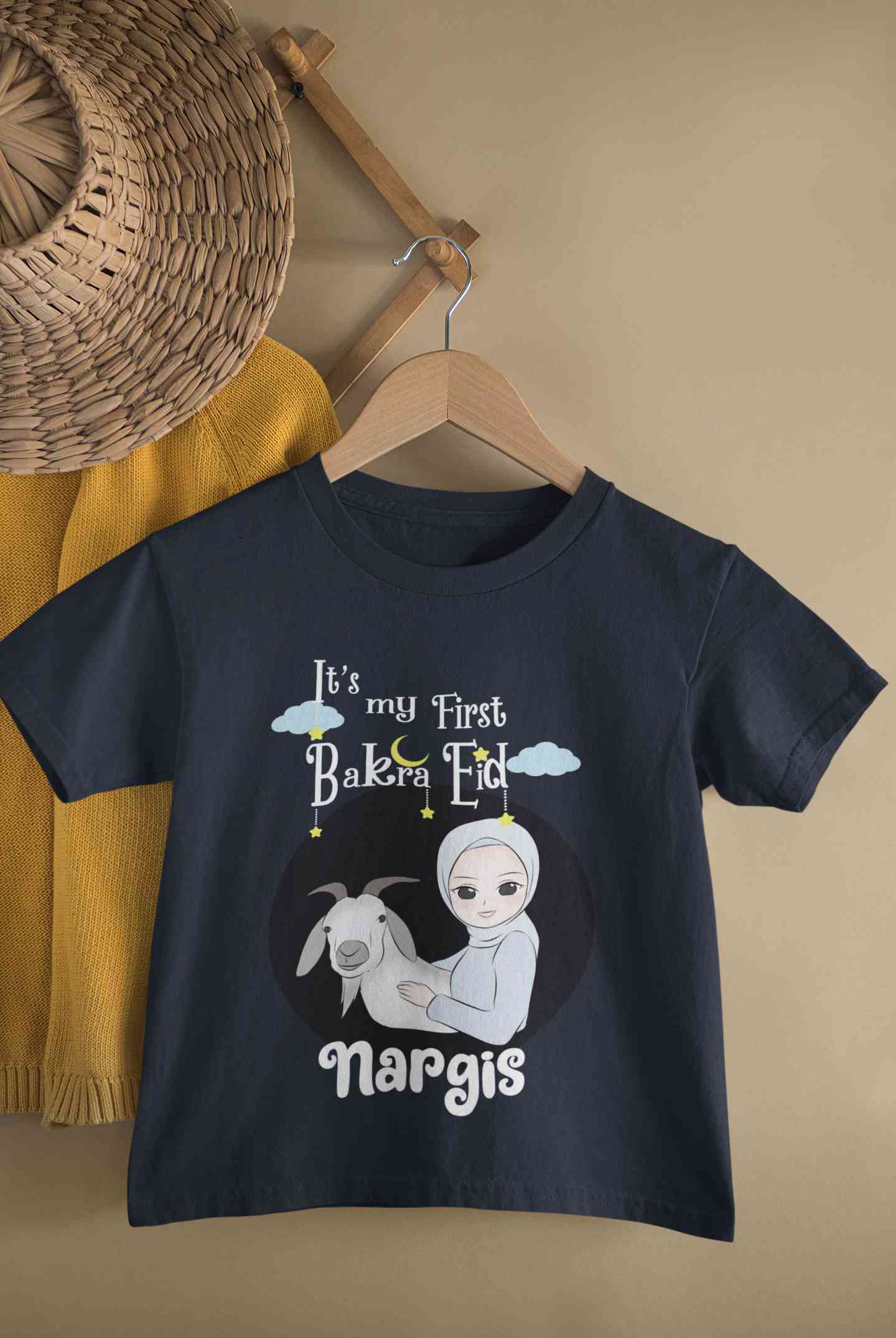 Custom Name Its My First Bakra Eid Half Sleeves T-Shirt For Girls -FunkyTeesClub
