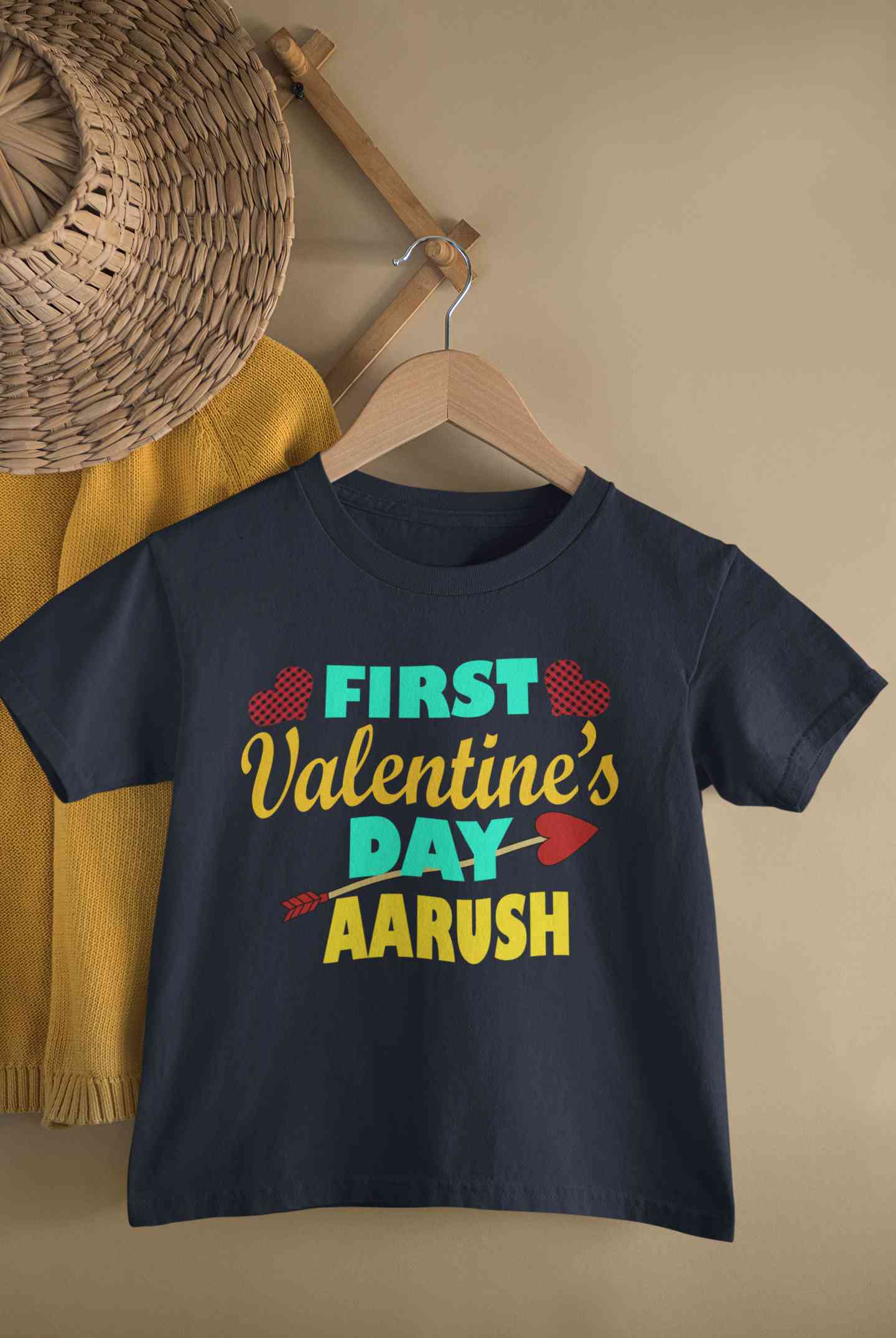 Custom Name First Valentine Half Sleeves T-Shirt for Boy-FunkyTeesClub