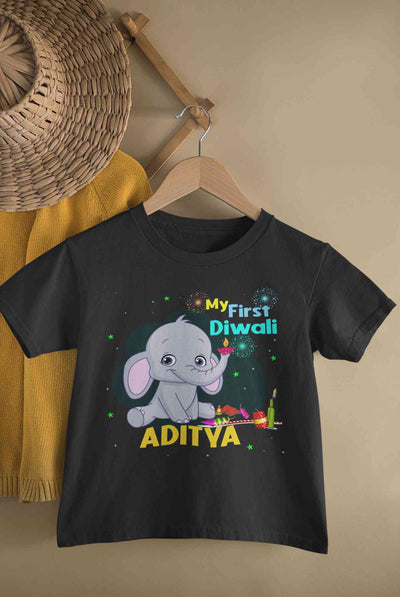 Custom Name My First Diwali Half Sleeves T-Shirt for Boy-FunkyTeesClub