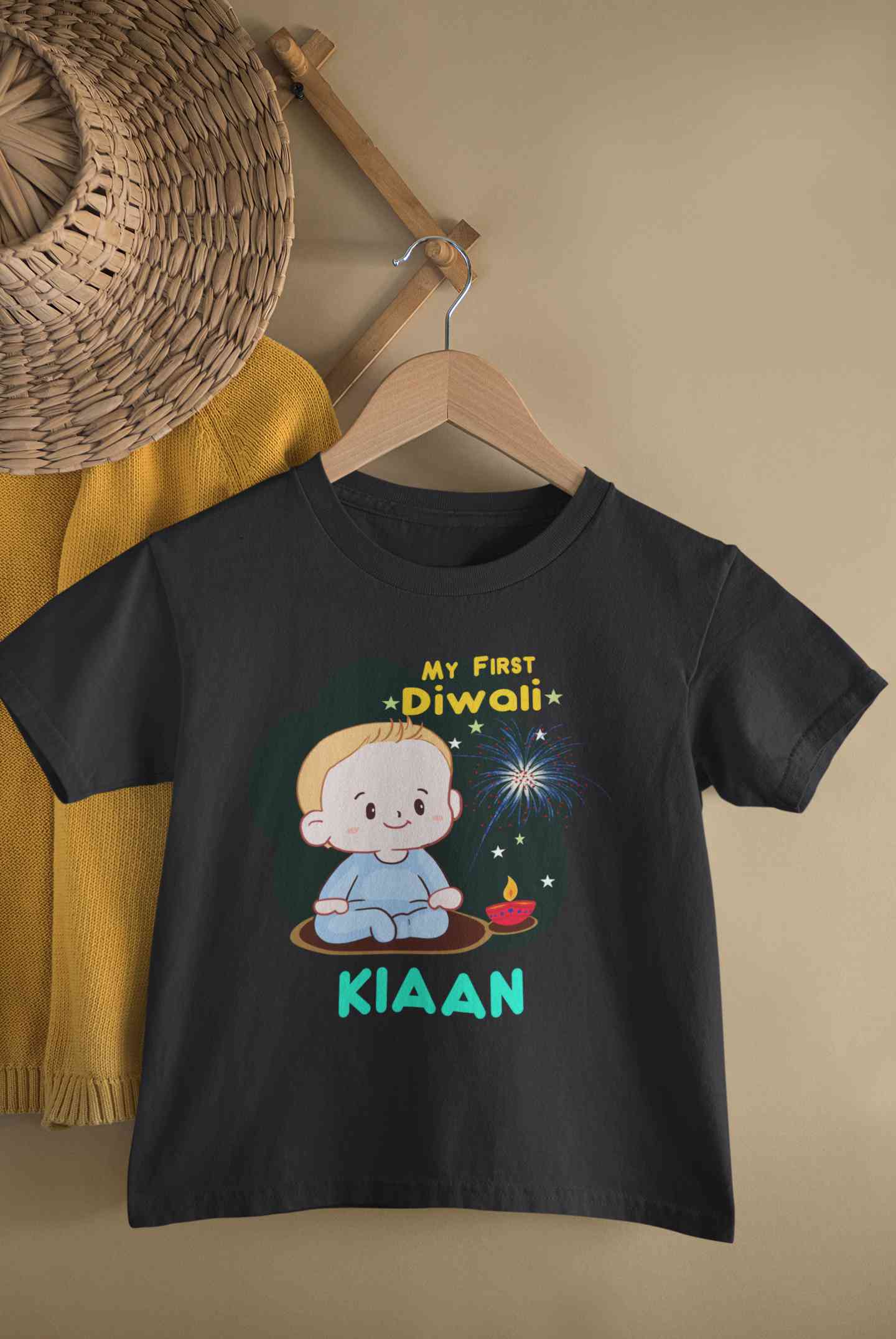 Custom Name My First Diwali Half Sleeves T-Shirt for Boy-FunkyTeesClub