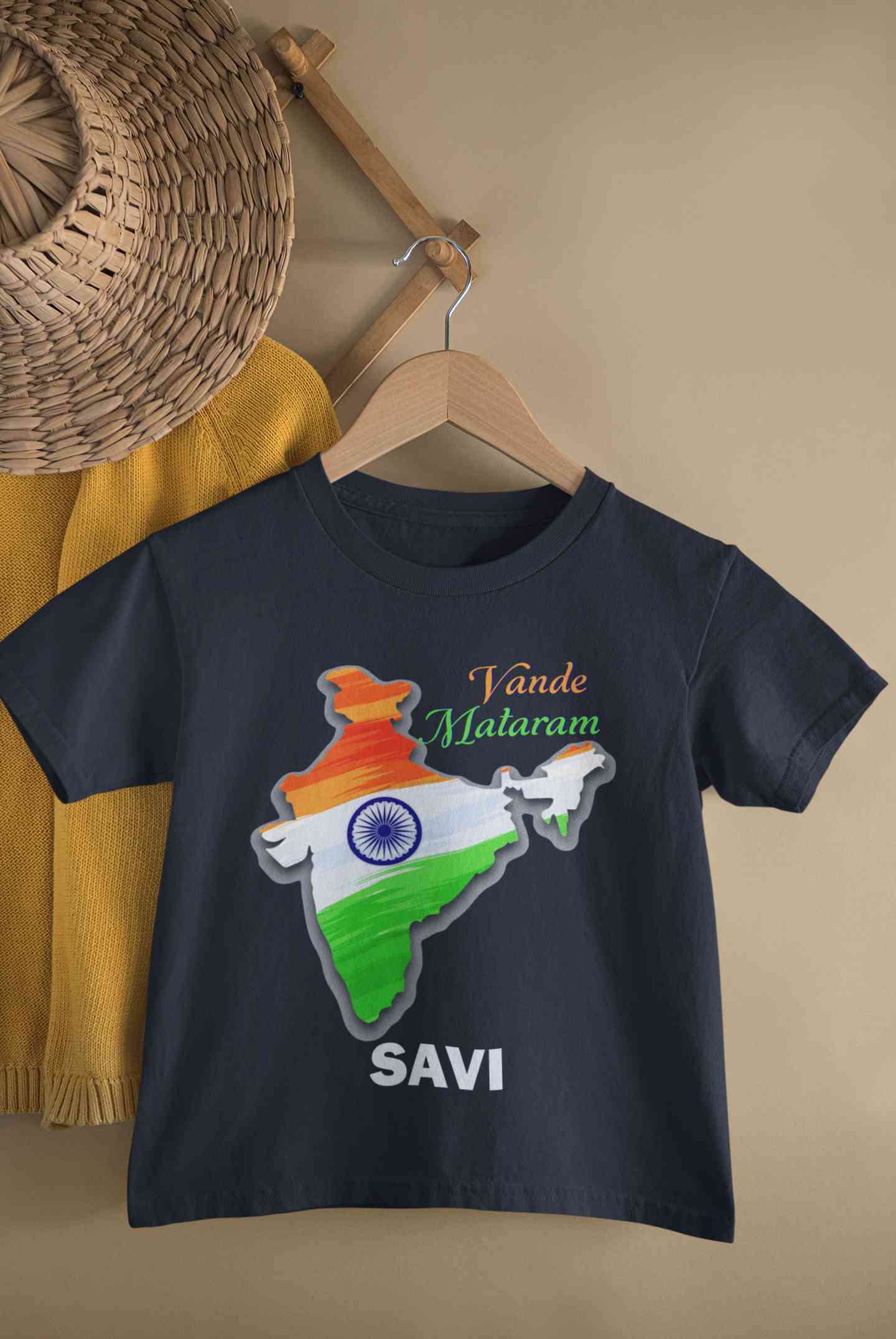 Custom Name Vande Mataram Independence Day Half Sleeves T-Shirt For Girls -FunkyTeesClub