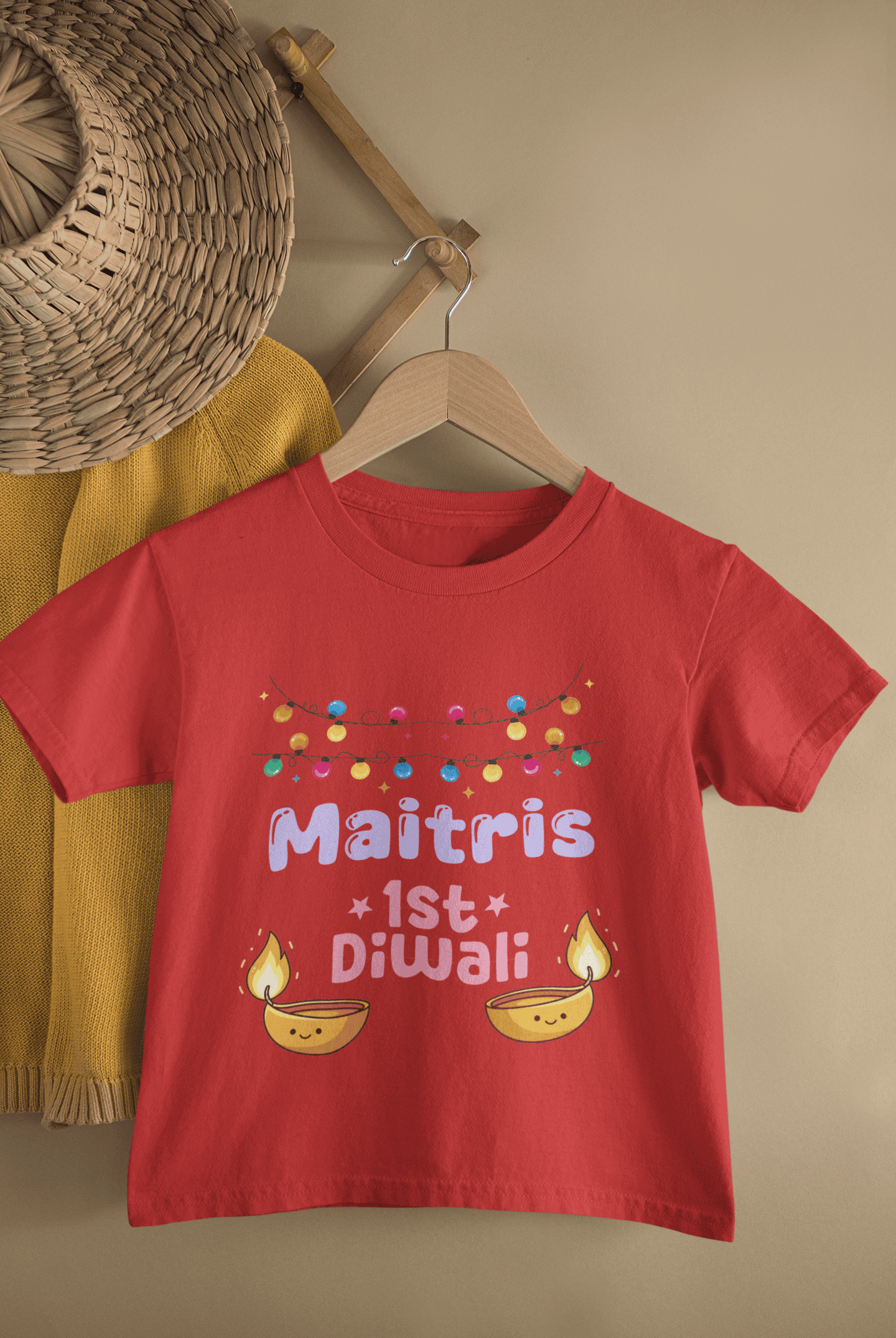 Custom Name First Diwali Diwali Half Sleeves T-Shirt For Girls -FunkyTeesClub