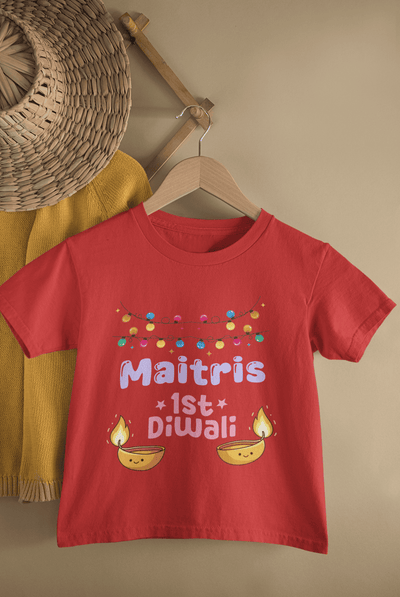 Custom Name First Diwali Diwali Half Sleeves T-Shirt For Girls -FunkyTeesClub