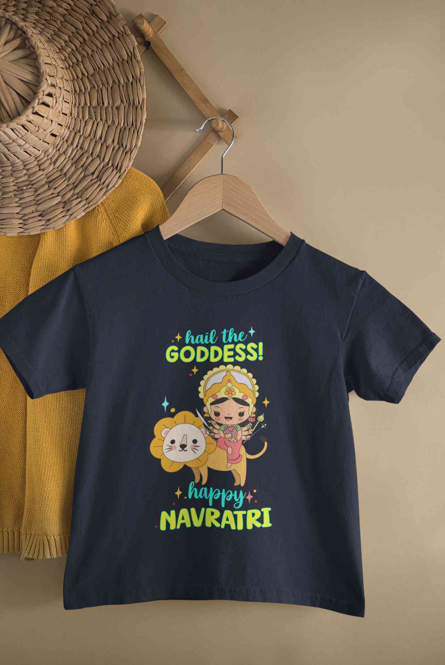 Happy Navratri Half Sleeves T-Shirt For Girls -FunkyTeesClub