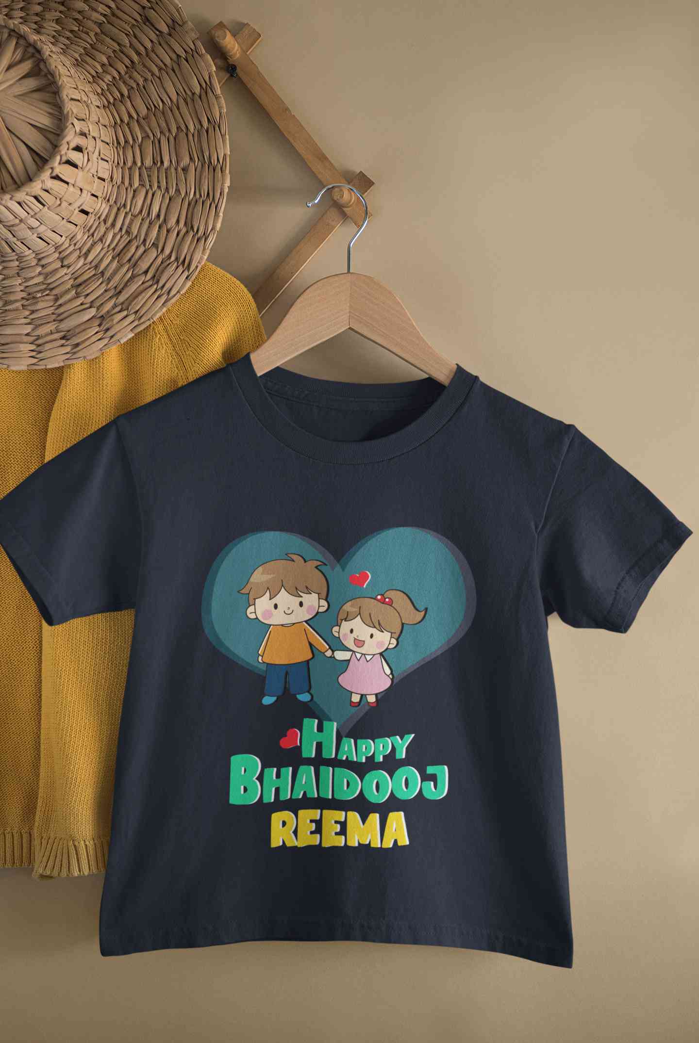 Custom Name Happy Bhai Dooj Half Sleeves T-Shirt For Girls -FunkyTeesClub
